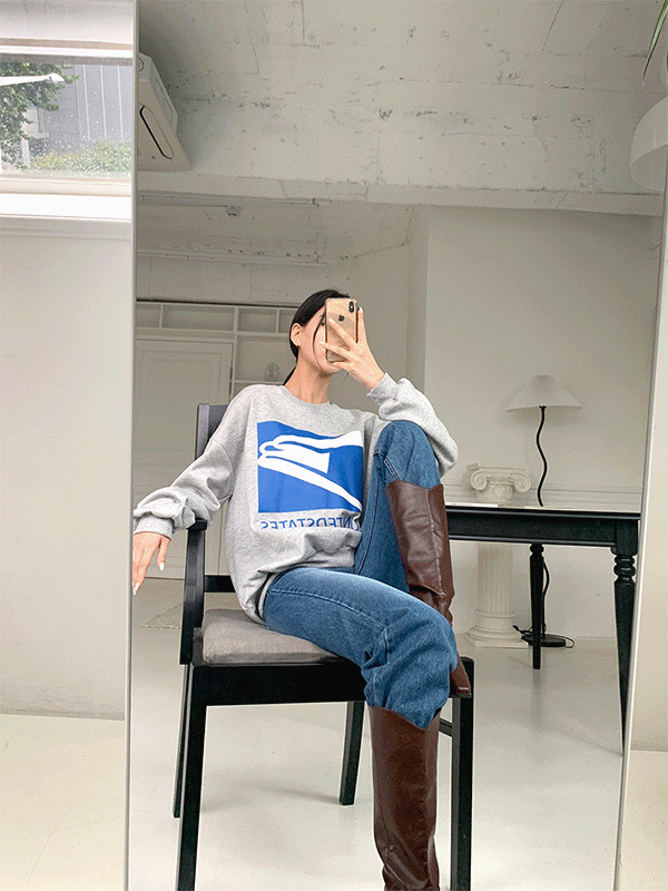 T13798K3A-페이엔 라운드넥 기모 그래픽 오버핏 맨투맨