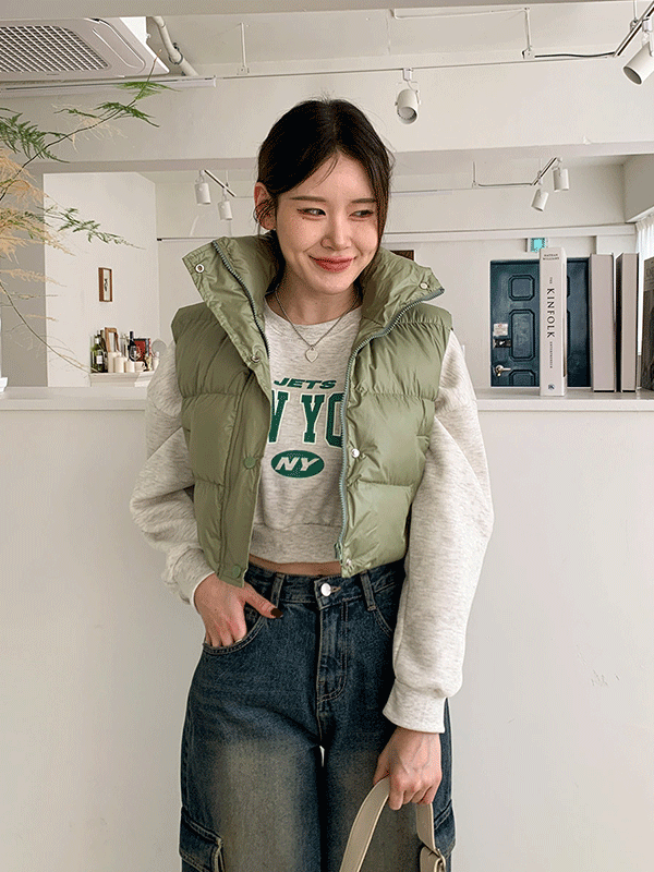 VT1171K3A-세이버 하이넥 크롭 미니 패딩 조끼