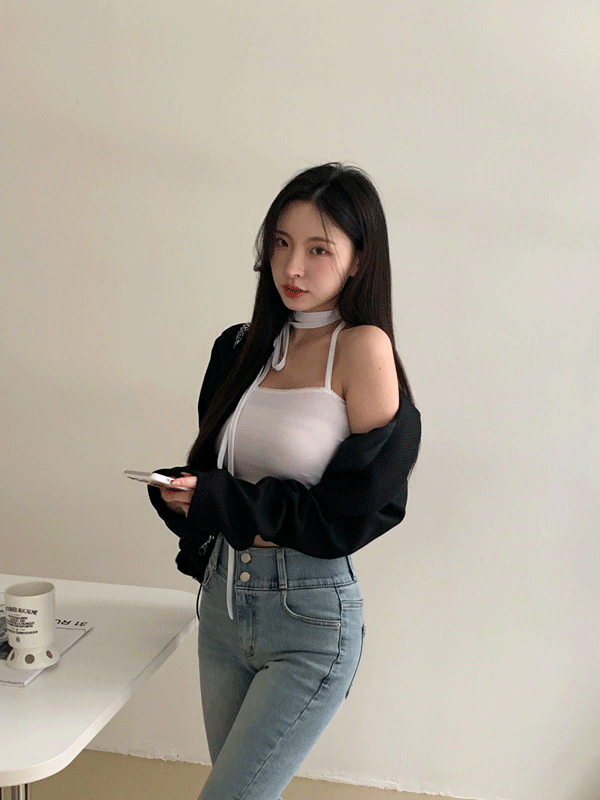 NS974K3C-겔리안 스트랩 홀터 레이스 크롭 튜브탑
