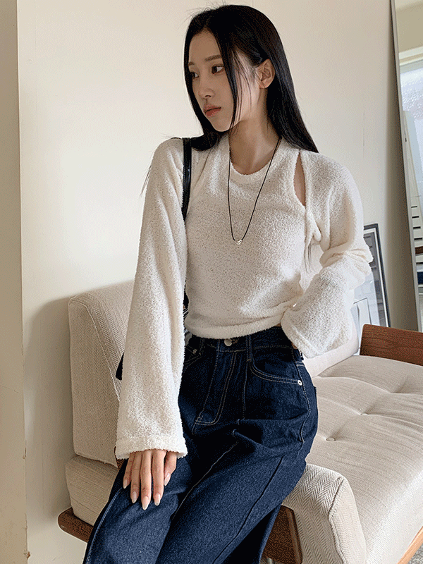 SET3296K41-단나비 테리 단추 나시 볼레로 가디건 세트