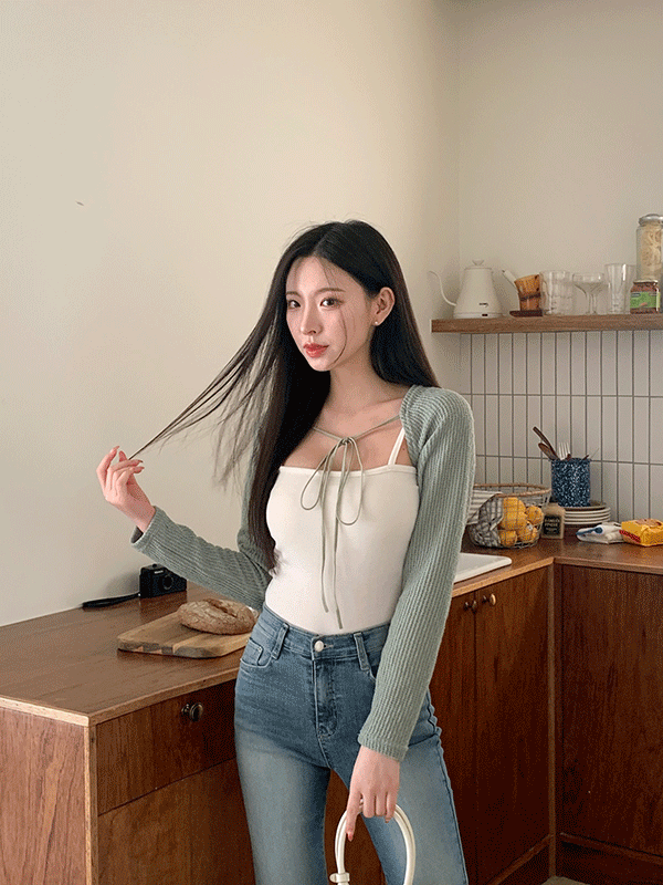 CD3070K41-롤링펫 슈슈 스트랩 볼레로 가디건