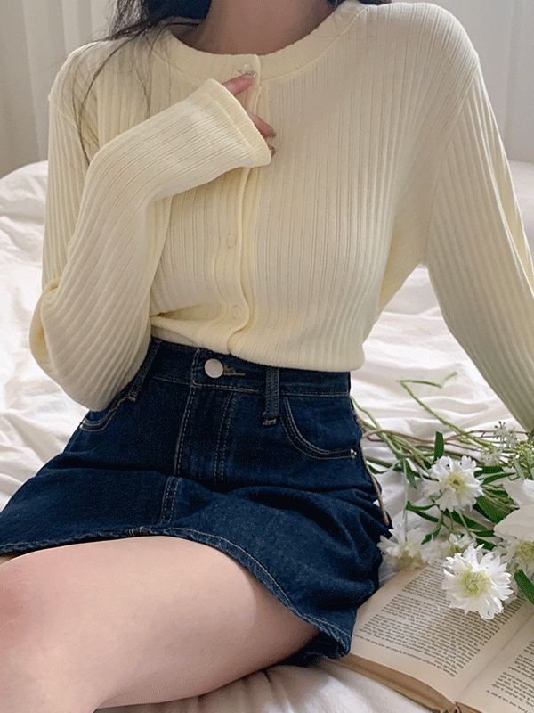 CD3075K41-일라엘 라운드넥 골지 스탠다드 심플 가디건