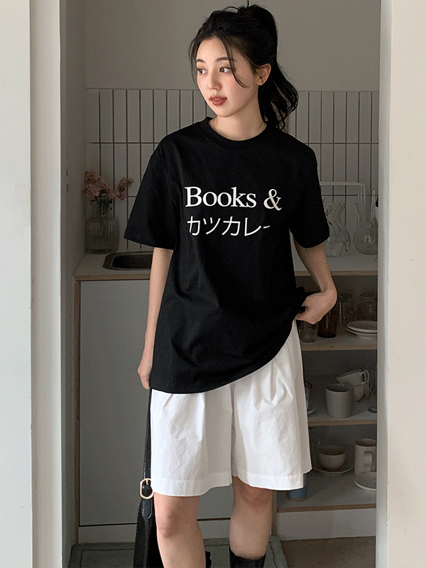 T14857K43-베하스 라운드넥 레터링 베이직 반팔 티셔츠