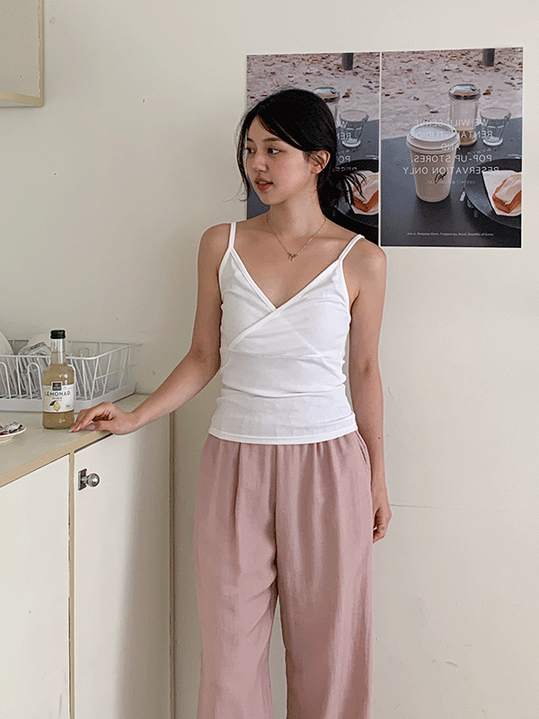 NS1117K45-브론드 브이넥 랩 포인트 슬림핏 끈나시
