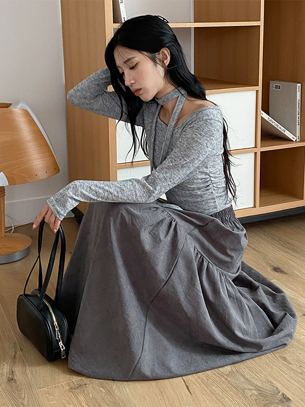 NT5595K49-헤데르 보트넥 사이드 셔링 스트랩 니트(머플러set)