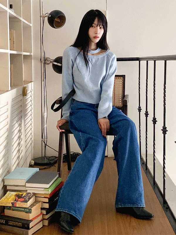 PT14454K48-서라너 라운드 포켓 와이드핏 데님팬츠  