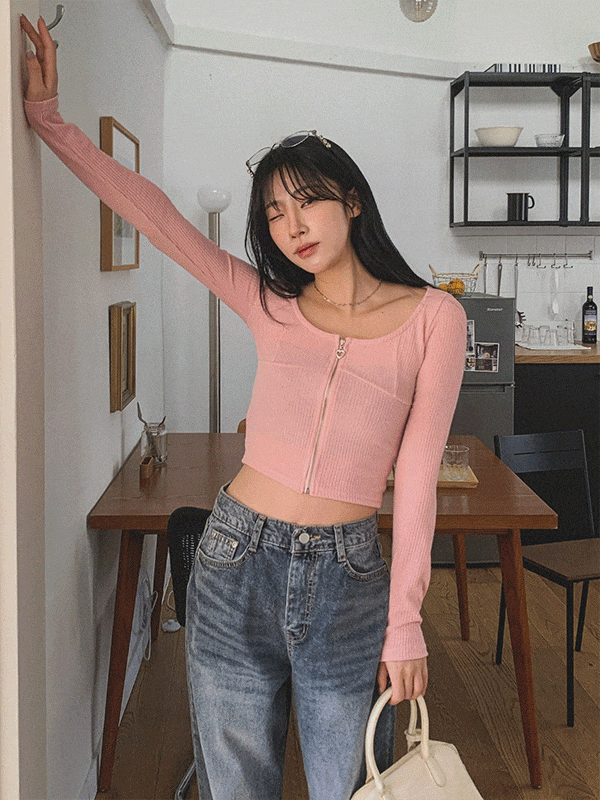JK5977K51-에하루 골지 하트 슬림 크롭 집업