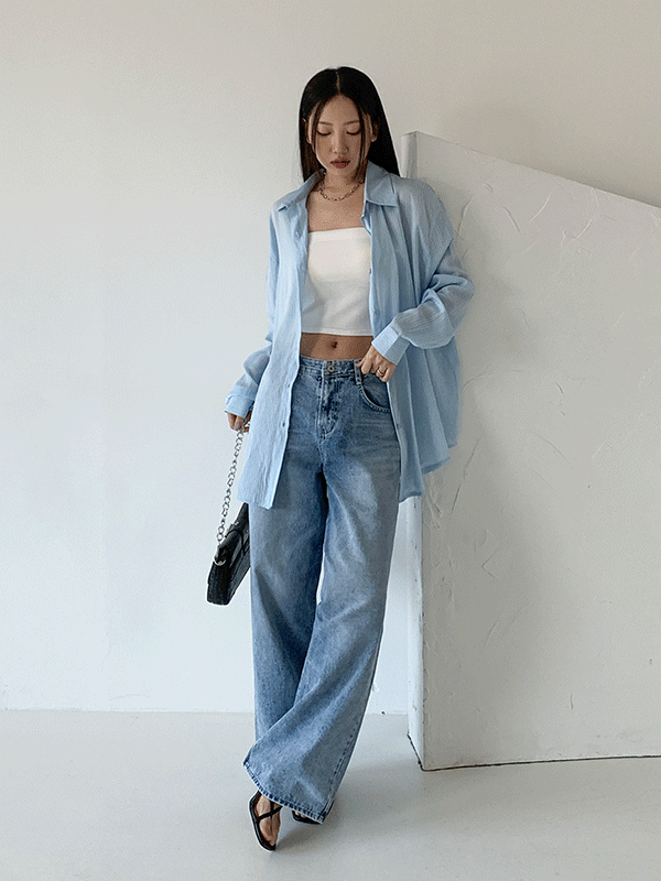 PT14840K52-모르네 와이드 워싱 일자 데님 팬츠