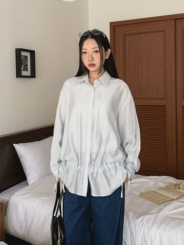 NB3215K53-투라마 스트링 오버핏 레이온 시스루 셔츠