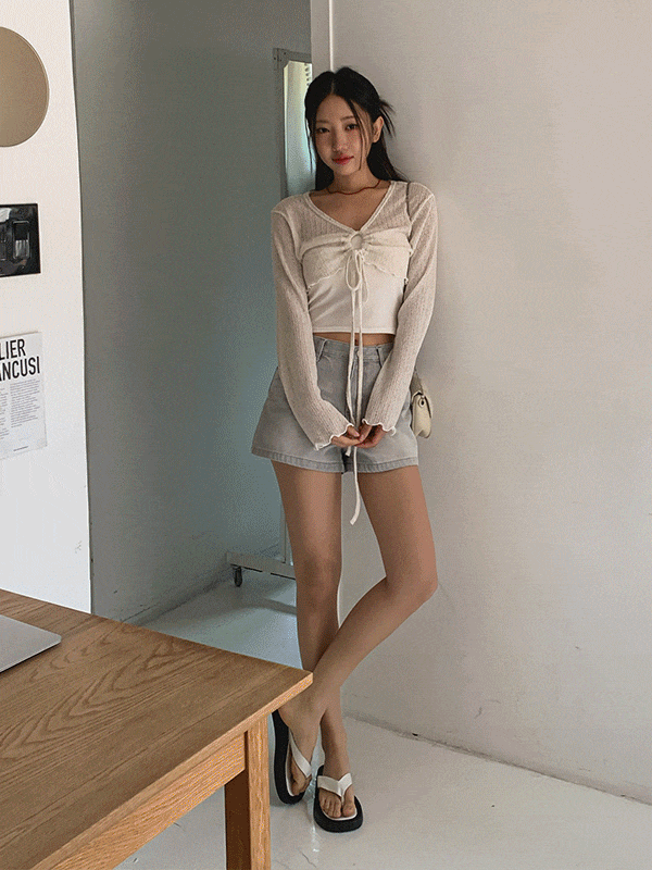 PT15118K54-드시린 빈티지 워싱 그레이 데님 숏팬츠