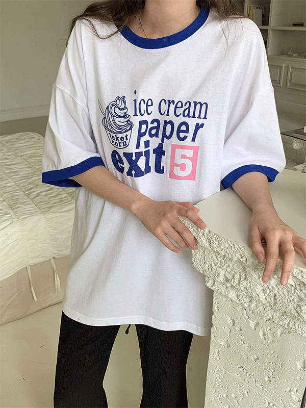 T16903K56-마야민 아이스크림 오버핏 배색 반팔티