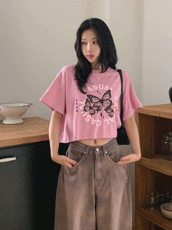 T16932K56-케풀러 1998 캐주얼 피그먼트 크롭 반팔 티셔츠
