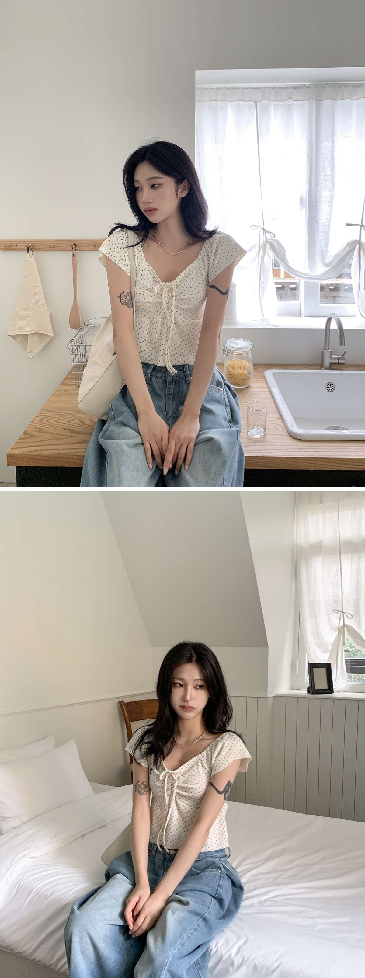 ON KSTYLE Maeken Flower Shirring Crop Blouse image
