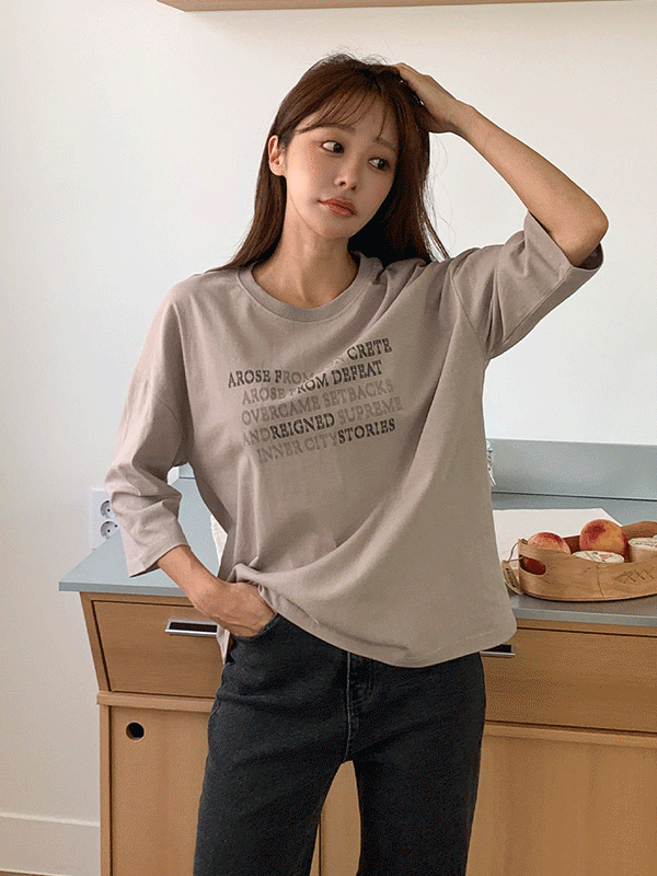 T17027K57-네이절 그래픽 레터링 루즈핏 7부 티셔츠