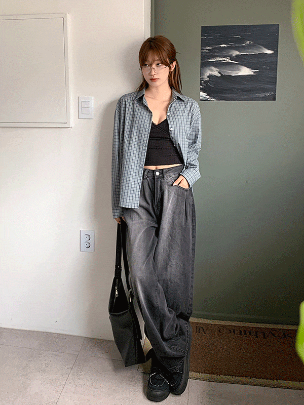 NB3282K57-이지낫 오버핏 내추럴 체크 셔츠
