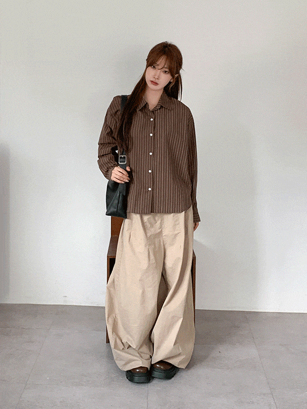 NB3283K57-렌즈닛 루즈핏 카라 스트라이프 셔츠