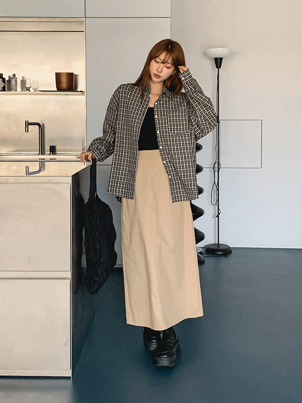 SK7343K58-시이두 A라인 핀턱 트임 롱 스커트