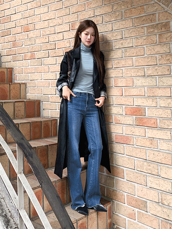 JK6046K59-트프리 오버핏 레더 트렌치 코트