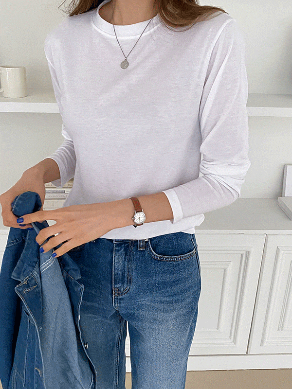 T14306K3C-포보란 라운드넥 무지 스탠다드 스판 티셔츠