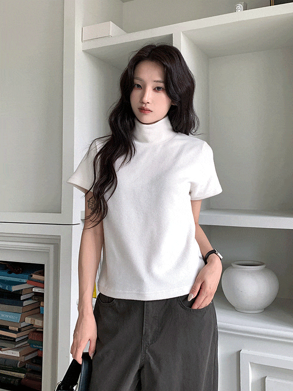 T17228K59-키래나 슬림 스판 반팔 폴라 티셔츠