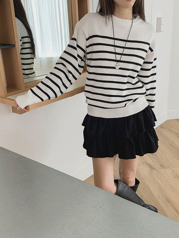 NT6032K59-차로히 오버핏 단가라 라운드 니트