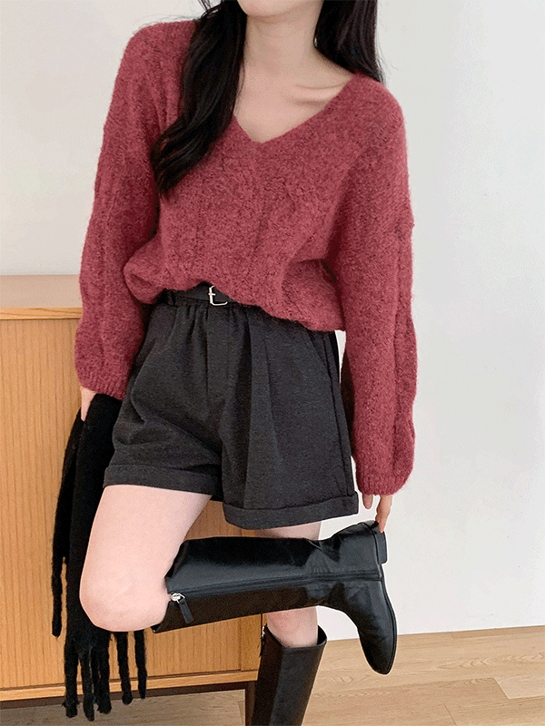 NT6053K5A-므라우 모헤어 브이넥 루즈핏 니