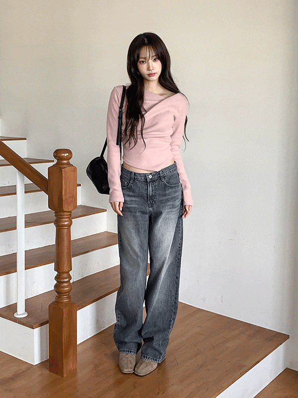 PT15546K5A-바스비 워싱 와이드 데님 팬츠