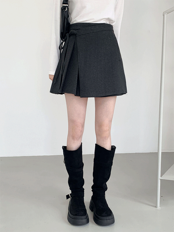 SK7481K5A-에스피 모직 반 플리츠 미니 스커트