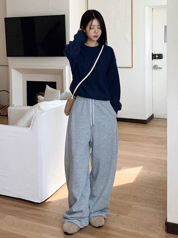 PT15581K5A-데아니 사이드 핀턱 기모 와이드 밴딩 팬츠