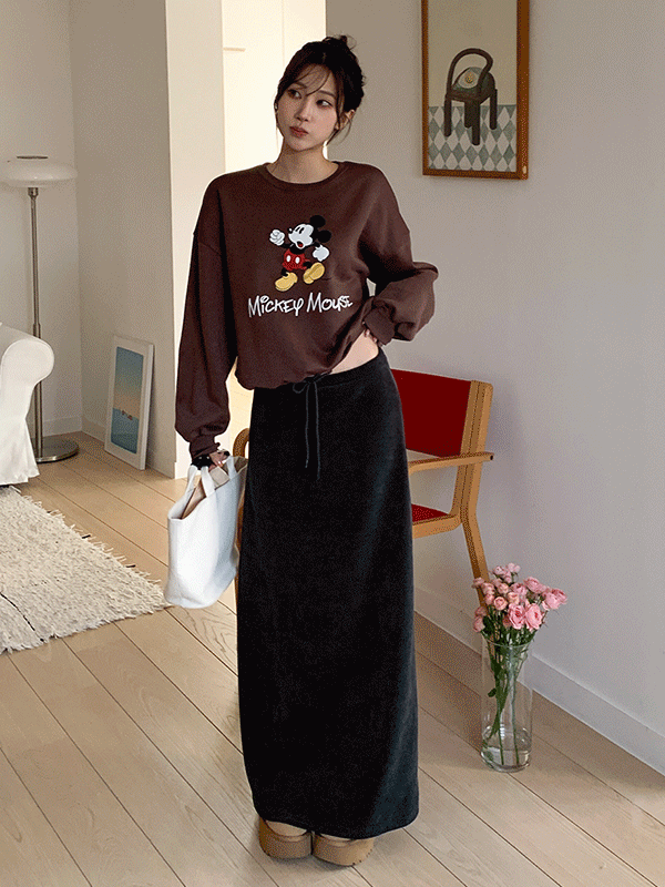 SK7524K5A-블리든 로우라이즈 기모 골덴 밴딩 롱 스커트