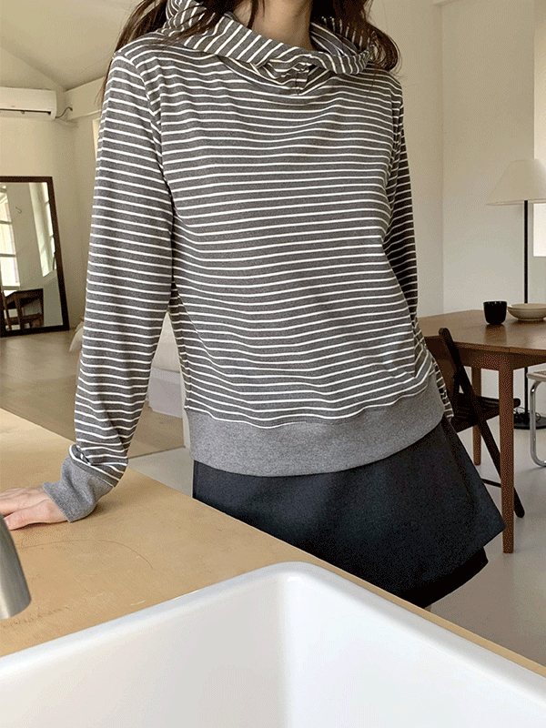 T17317K5B-코레잇 기모 스트라이프 후드 티셔츠