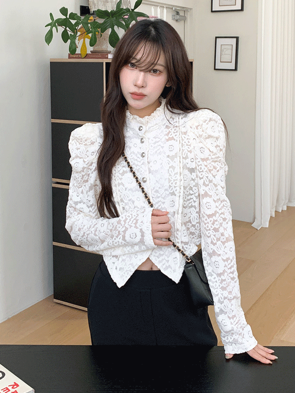 BL5857K5B-추호이 프릴 레이스 여리핏 블라우스