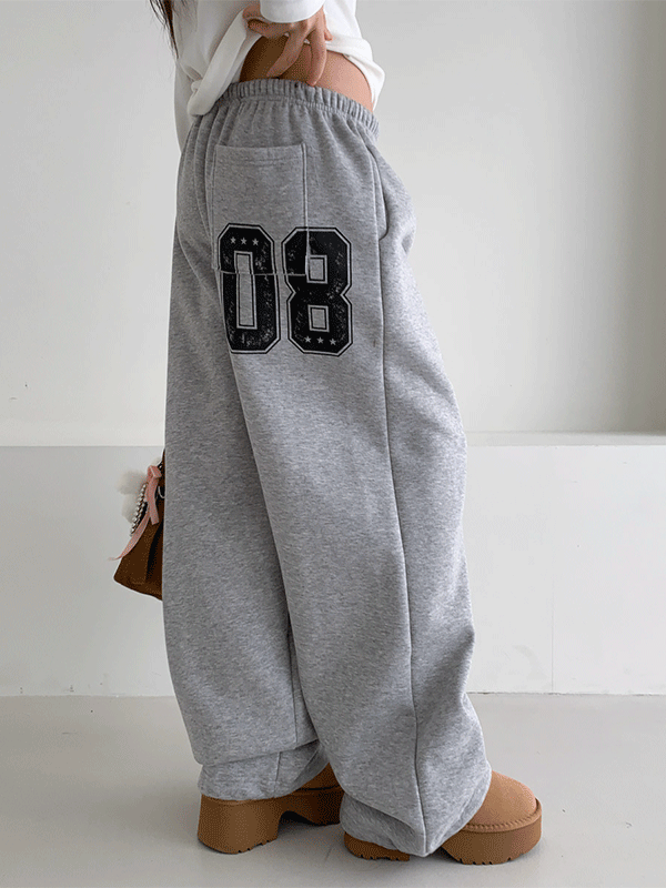 PT15646K5B-더리지 백레터링 포인트 기모 와이드 트레이닝 팬츠