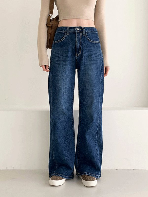 PT15655K5B-후루니 일자 세미 와이드 워싱 데님 팬츠