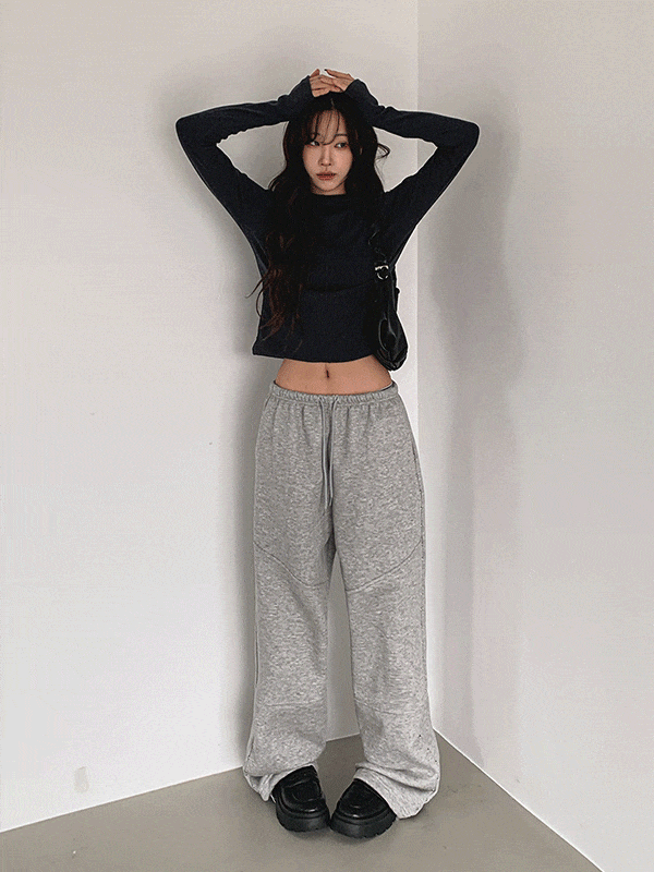 PT15661K5B-토으스 와이드 스터드 밴딩 기모 코튼 팬츠