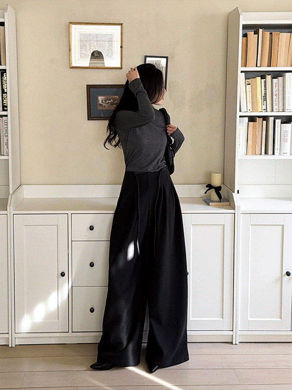 PT15673K5B-라빈느 기모 스트링 와이드 슬랙스 팬츠