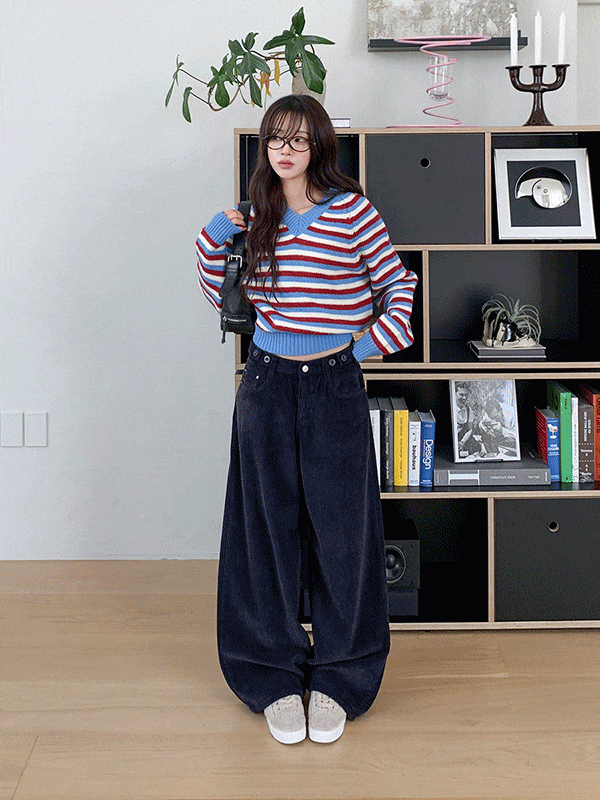 PT15676K5B-브리그 기모 골덴 비죠 와이드 팬츠