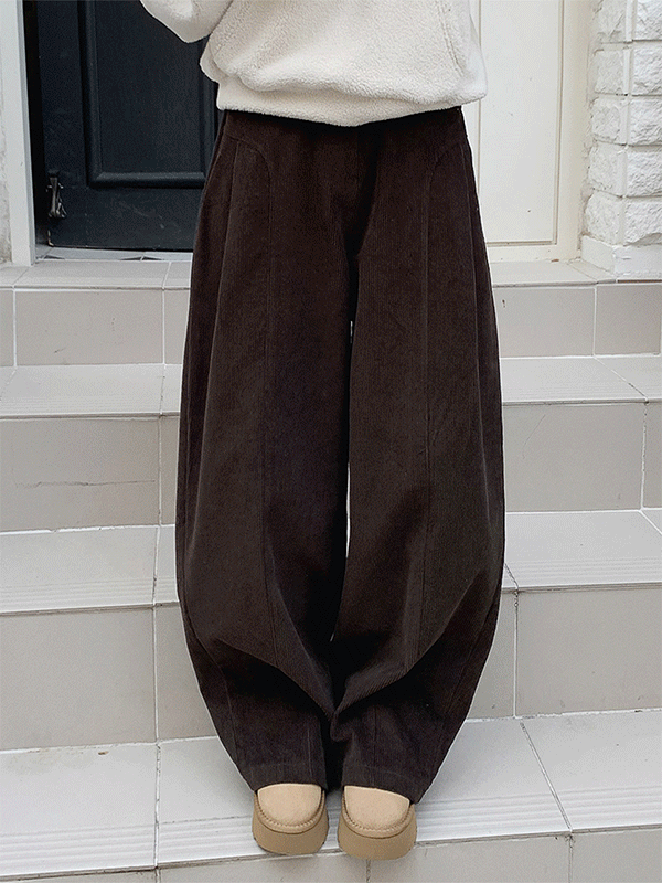 PT15684K5C-치리피 골덴 핀턱 커브드 와이드 밴딩 팬츠