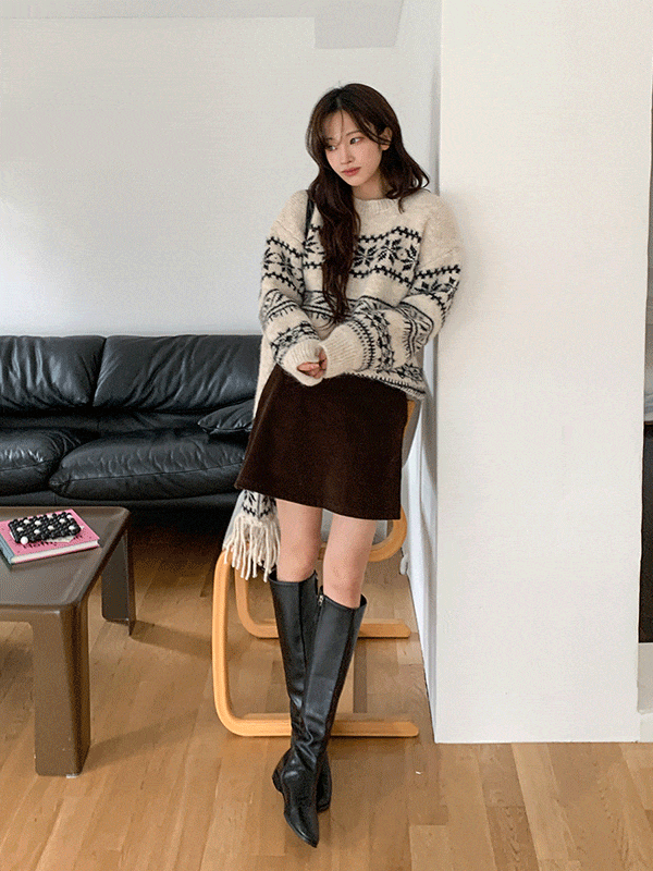 SK7568K5B-퓨로지 골덴 밴딩 기모 미니스커트