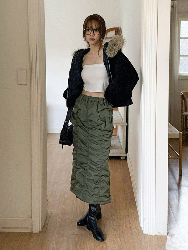 SK7579K5C-로비스 카고 플리츠 트임 밴딩 스커트