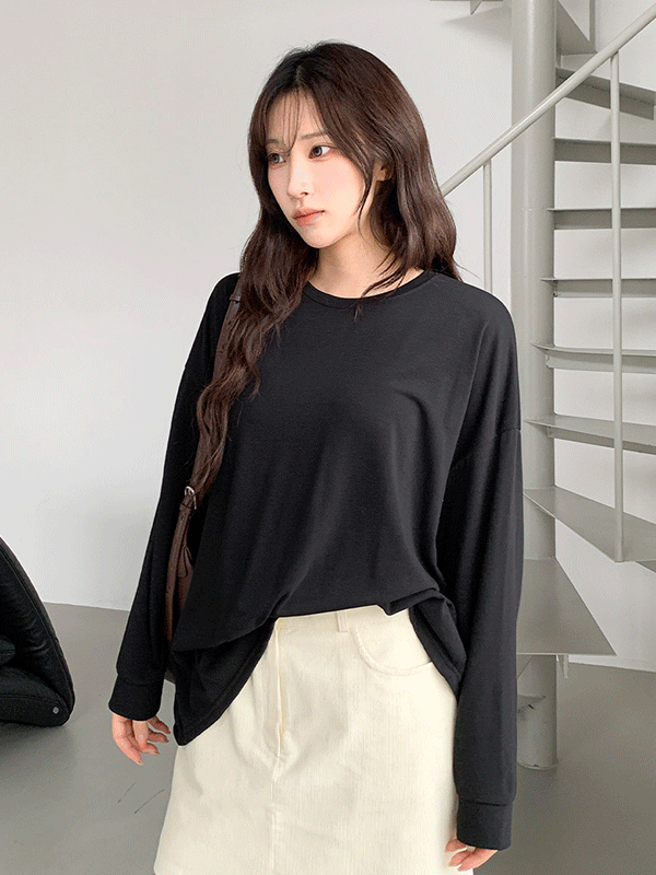 T17359K5B-초로비 루즈핏 무지 기모 이너 티셔츠